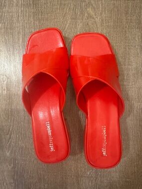 Jeffrey Campbell Red Crisscross Slide Jelly Mules